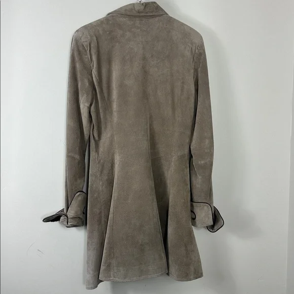 Char Santa Fe Vintage Taupe Tan & Black Long Suede Embroidered Button Up Coat 8 - Picture 6 of 7